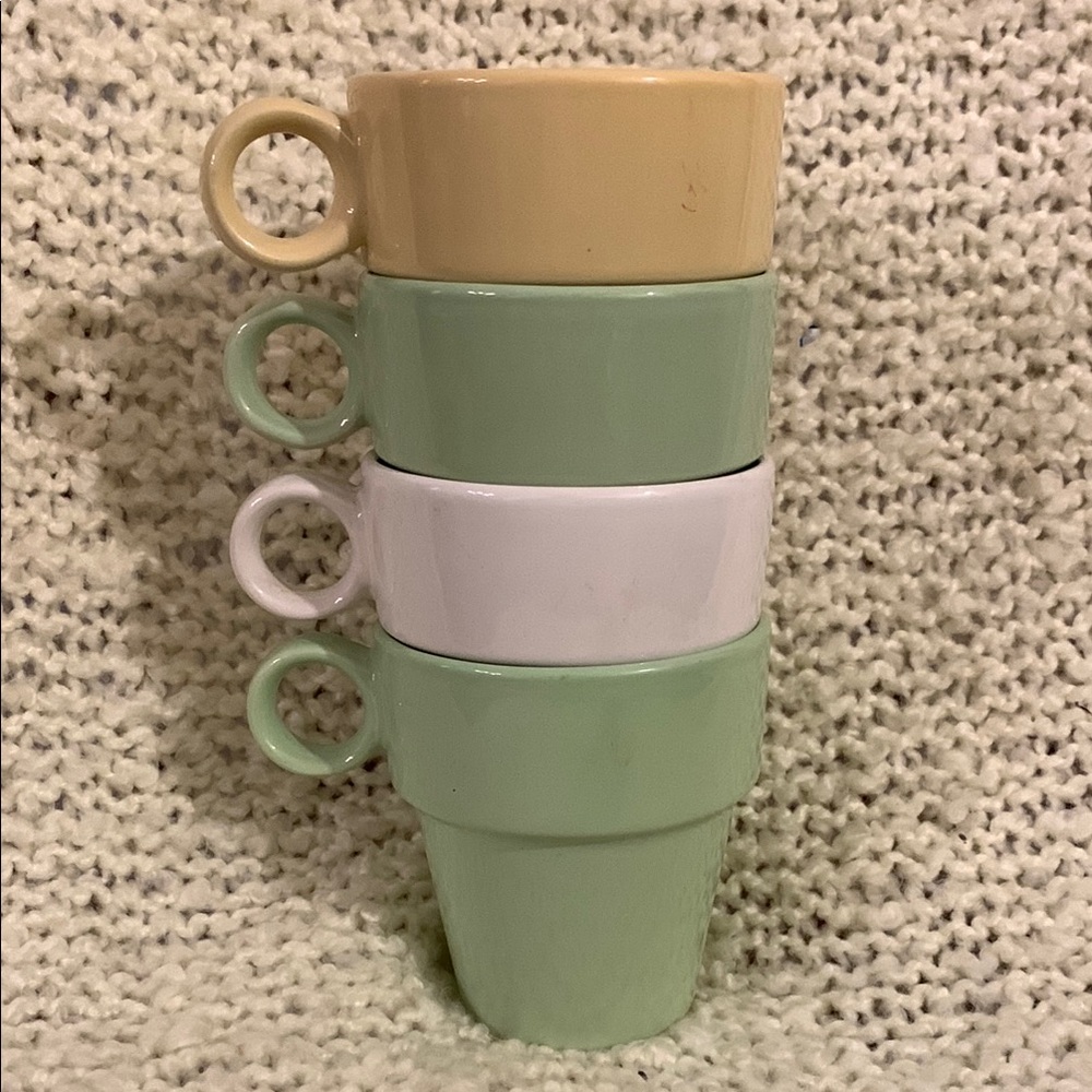 Set of four vintage IKEA flower pot style mugs, 3.75 inches tall.